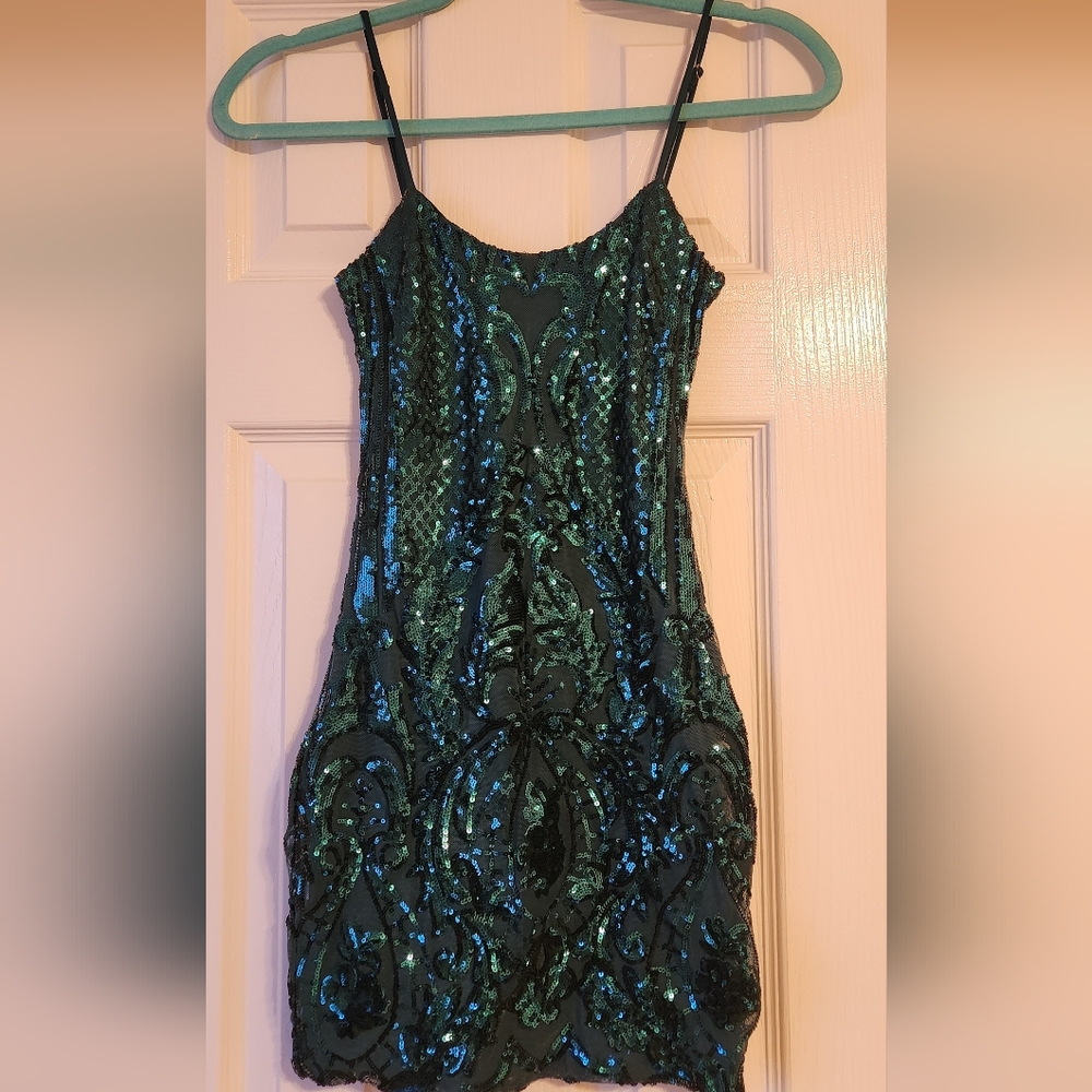 Sequin Embellished Green Dress